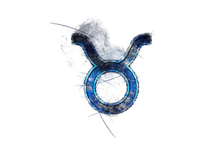 Taurus zodiac sign, Horoscope Astrology background, Taurus horoscope symbol, blue symbol on white backgroundの写真素材