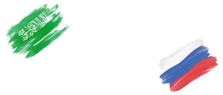 Saudi Arabia and Russia Flags on White Backgroundの写真素材