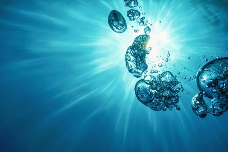 Underwater Air Bubbles with Sunlight. Underwater Background Air Bubbles