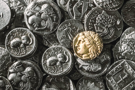 Pile of Ancient Coins, Coins Backgroundの写真素材