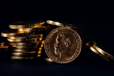 Russian Gold Coins, Nicholas II Romanov tsar of Russiaの写真素材
