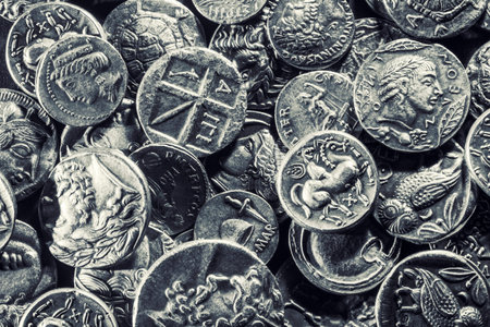 Pile of Ancient Silver Coins, Coins Background