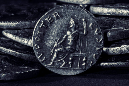Roman Coin Denarius, Head of Nero, (NERO CAESAR AVGVSTVS)  Salus Seated on Throne, Silver Coin,...
