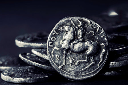 Ancient Greek Coin, Zeus God, Minted by Philip II, Silver Tetradrachm 359 - 336 BCの写真素材