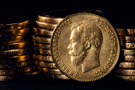 Russian Gold Coins, Nicholas II Romanov tsar of Russiaの写真素材