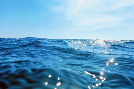 Sea wave close up, low angle view water backgroundの写真素材