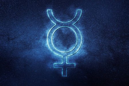 Symbol of Mercury, Mercury Sign, astrology Mercury planet, Blue Symbolの写真素材