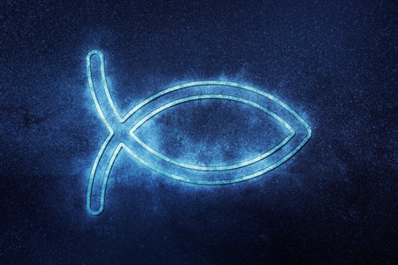 Christianity symbol, Christian fish symbol, Blue symbolの写真素材