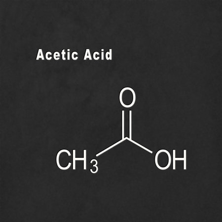 Acetic Acid, Structural chemical formula white on black backgroundの写真素材