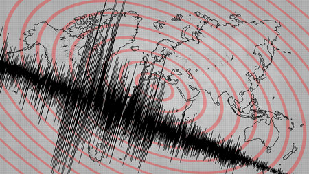 World Earthquake Map, Fault Lines, Epicenters, and Seismic Activityの写真素材