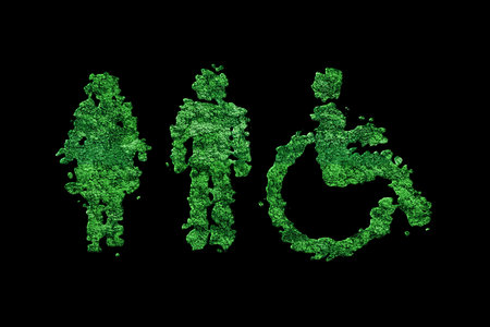Male, Female, Handicap toilet sign, restroom sign, Green Symbolの写真素材