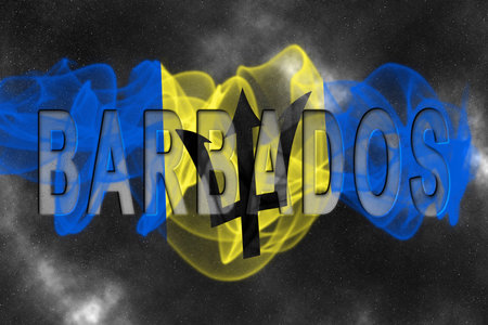 Barbados Flag with Starry Background Smoke Effectの写真素材