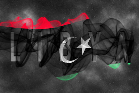 Libya Flag with Starry Background Smoke Effectの写真素材