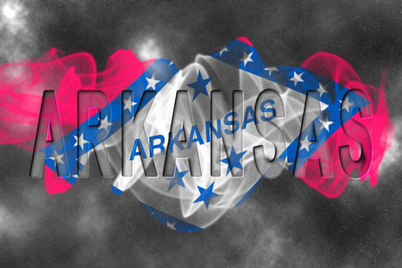 Arkansas Flag with Starry Background Smoke Effectの写真素材