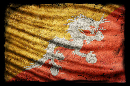 Bhutan Flag, Grunge Texture Backgroundの写真素材