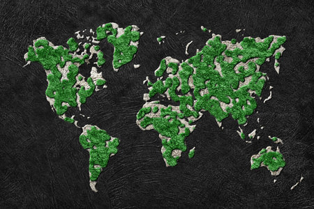 World Map with Fragmented Natural Landscapeの写真素材