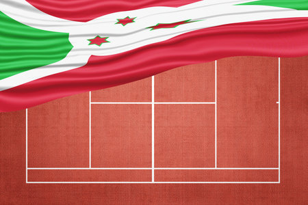 Burundi Flag on Clay Tennis Court, Sports Symbolの写真素材