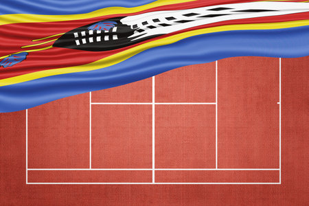 Eswatini Flag on Clay Tennis Court, Sports Symbolの写真素材