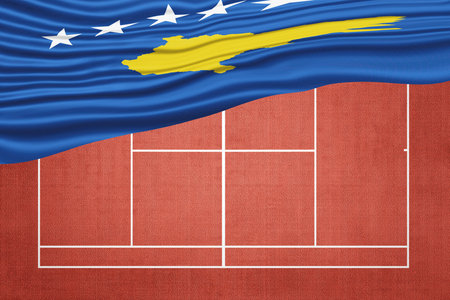 Kosovo Flag on Clay Tennis Court, Sports Symbolの写真素材