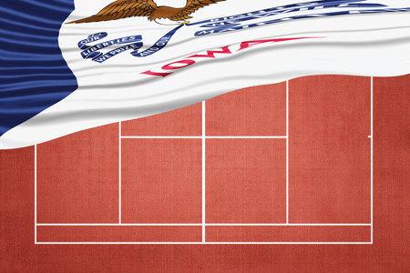 Iowa Flag on Clay Tennis Court, Sports Symbolの写真素材