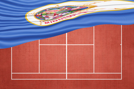Minnesota Flag on Clay Tennis Court, Sports Symbolの写真素材