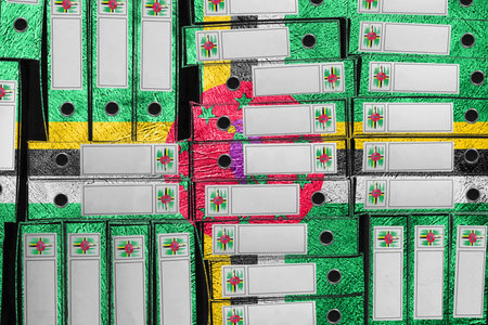 Dominica Flag Colors Folder Stack, Bureaucracy and Government Administration Concep