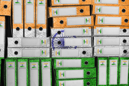 India Flag Colors Folder Stack, Bureaucracy and Government Administration Concep
