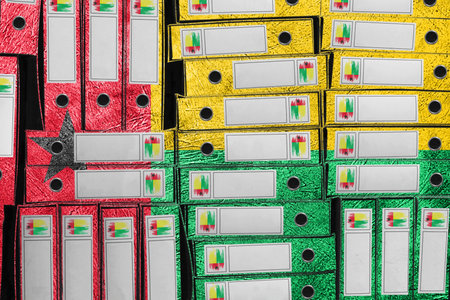 Guinea Bissau Flag Colors Folder Stack, Bureaucracy and Government Administration Concep