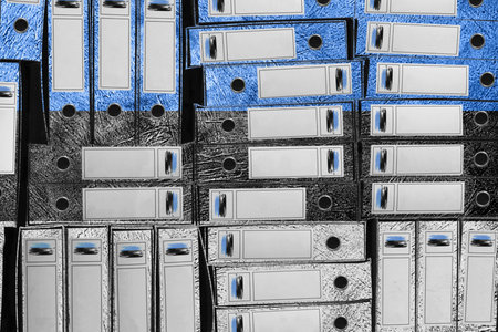 Estonia Flag Colors Folder Stack, Bureaucracy and Government Administration Concepの写真素材