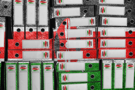 Kenya Flag Colors Folder Stack, Bureaucracy and Government Administration Concep