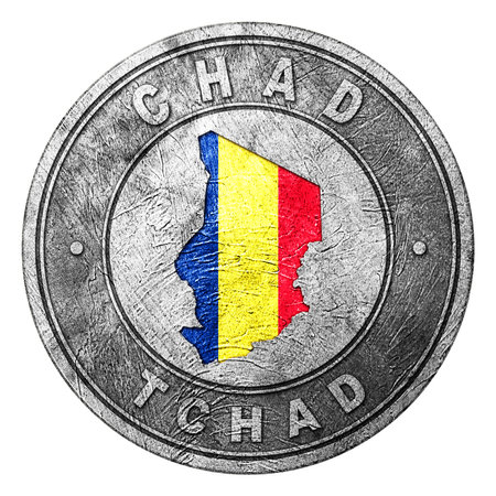 Chad Flag Button with Map, Coin Styleの写真素材