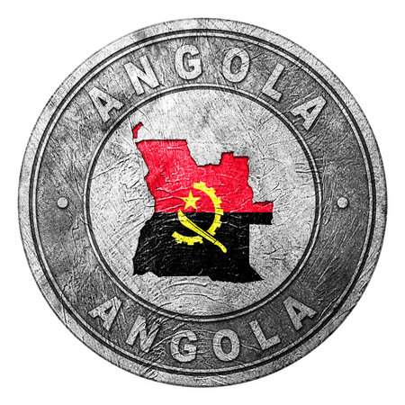 Angola Flag Button with Map, Coin Styleの写真素材