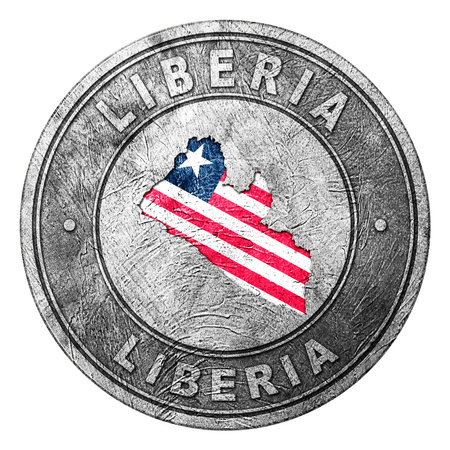 Liberia Flag Button with Map, Coin Styleの写真素材