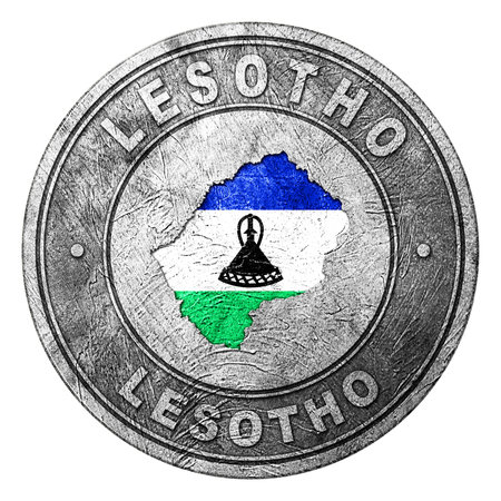 Lesotho Flag Button with Map, Coin Styleの写真素材