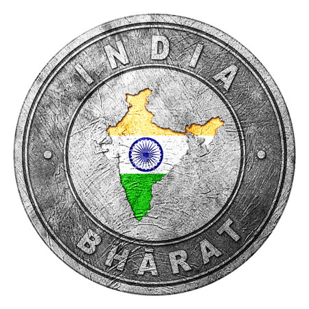 India Flag Button with Map, Coin Styleの写真素材