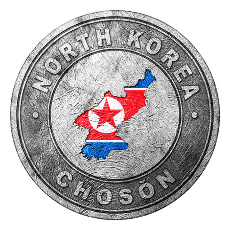 North Korea Flag Button with Map, Coin Styleの写真素材