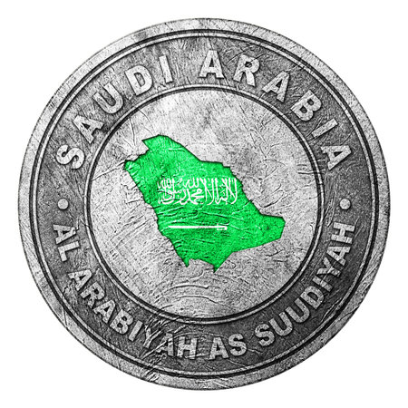 Saudi Arabia Flag Button with Map, Coin Styleの写真素材