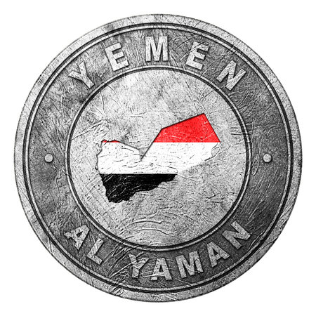 Yemen Flag Button with Map, Coin Styleの写真素材