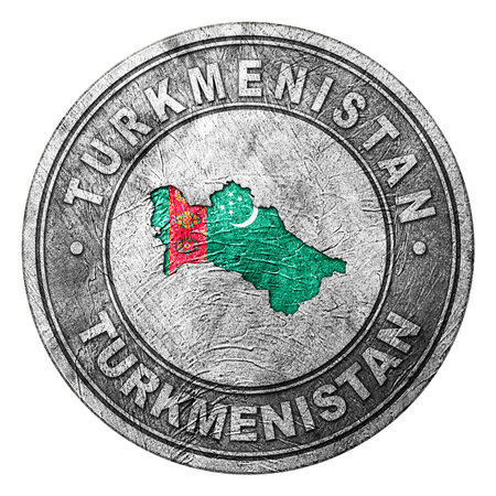 Turkmenistan Flag Button with Map, Coin Styleの写真素材