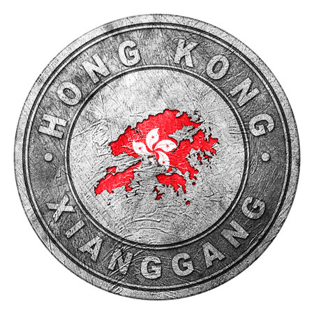 Hong Kong Flag Button with Map, Coin Styleの写真素材