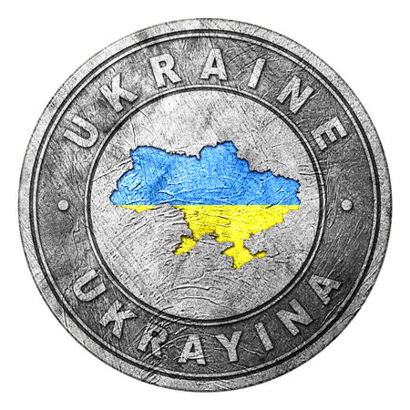 Ukraine Flag Button with Map, Coin Styleの写真素材
