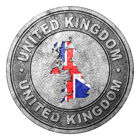 United Kingdom Flag Button with Map, Coin Styleの写真素材