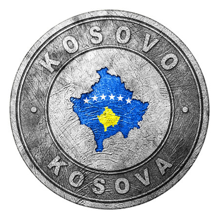 Kosovo Flag Button with Map, Coin Styleの写真素材