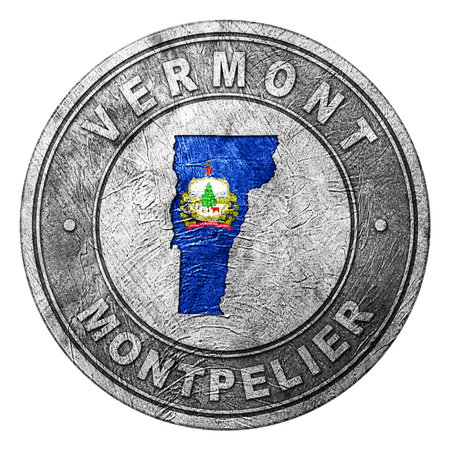 Vermont Flag Button with Map, Coin Styleの写真素材