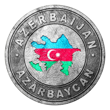 Azerbaijan Flag Button with Map, Coin Styleの写真素材