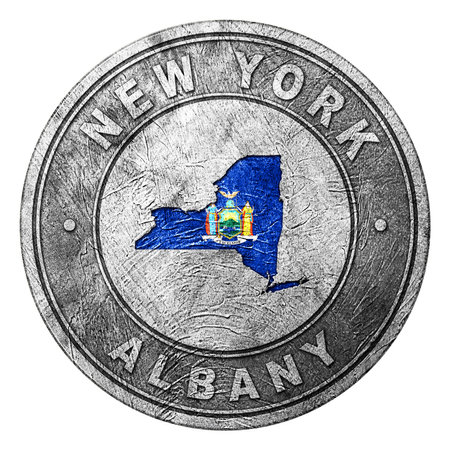 New York Flag Button with Map, Coin Styleの写真素材