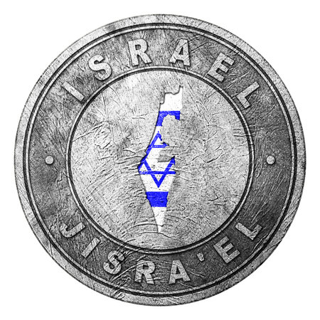 Israel Flag Button with Map, Coin Styleの写真素材
