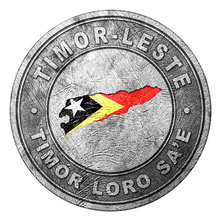 Timor Leste Flag Button with Map, Coin Styleの写真素材