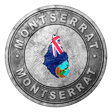 Montserrat Flag Button with Map, Coin Styleの写真素材