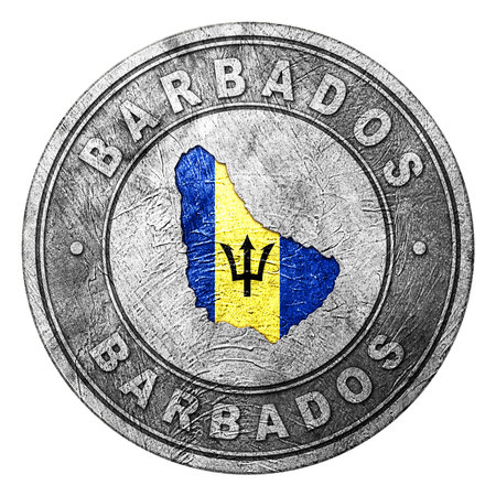 Barbados Flag Button with Map, Coin Styleの写真素材